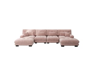 Canapé d'angle compressé réversible convertible BEAOK  4 places Tissu rose