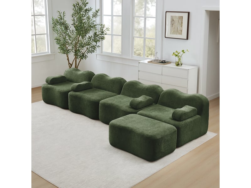  Canapé 4 places avec pouf - 384x167x70 cm - canapé d'angle modulable velours mousse 32d sans structure rigide 950kg - vert  - Conforama C