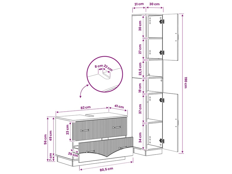 Ensemble de 2 meubles de salle de bain hoorn gris béton cf63189 - Conforama E
