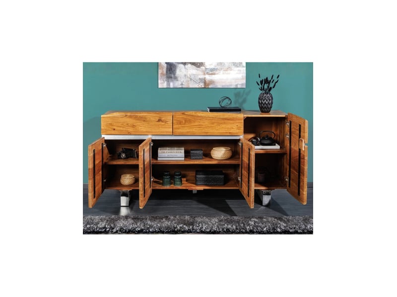 Buffet arkaya 170 cm en bois massif d'acacia – 4 portes, 2 tiroirs et piètement métal - Conforama D