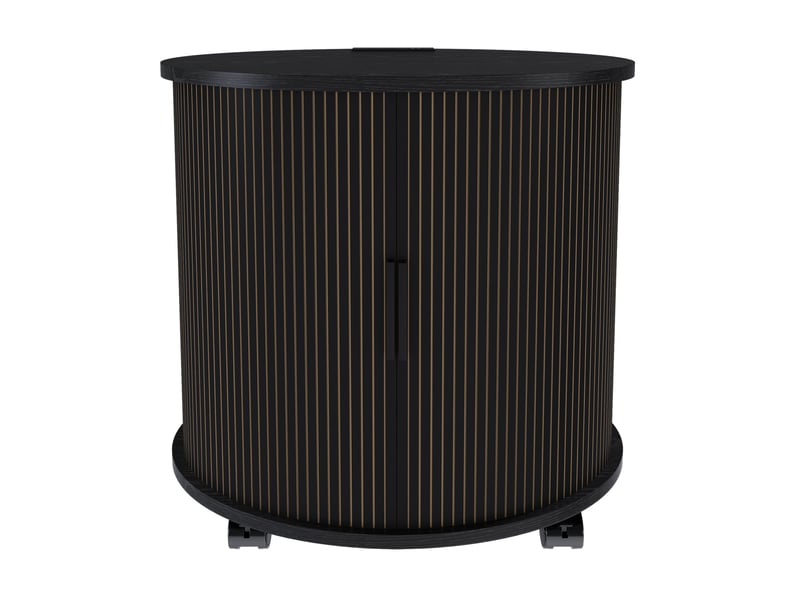  Table de chevet ronde, station de charge, porte coulissante et rangement, mdf noir, meuble moderne, rangement pratique  - Conforama A