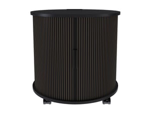 Table de chevet ronde, station de charge, porte coulissante et rangement, mdf noir, meuble moderne, rangement pratique