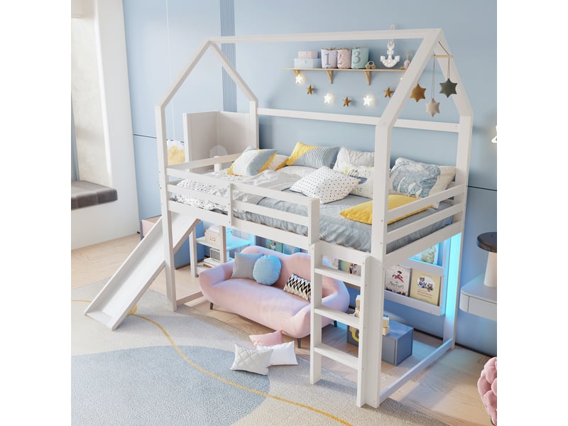  Lit mezzanine 90x200cm coloris blanc pin led lit enfant blanc - Conforama E