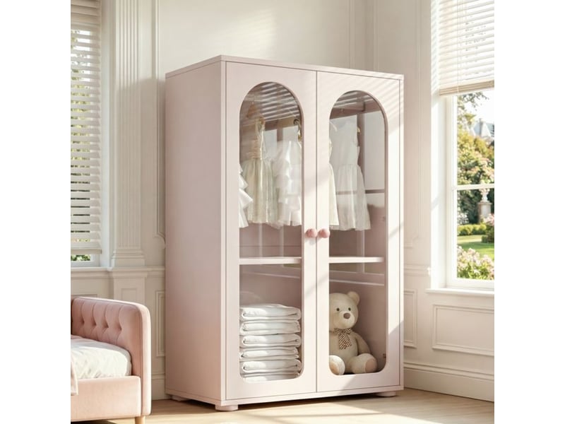  Armoire à vêtements - 2 portes en acrylique transparent - dimensions compactes 80×50×120 cm - étagères réglables YJP-N883P33143233P - Conforama E