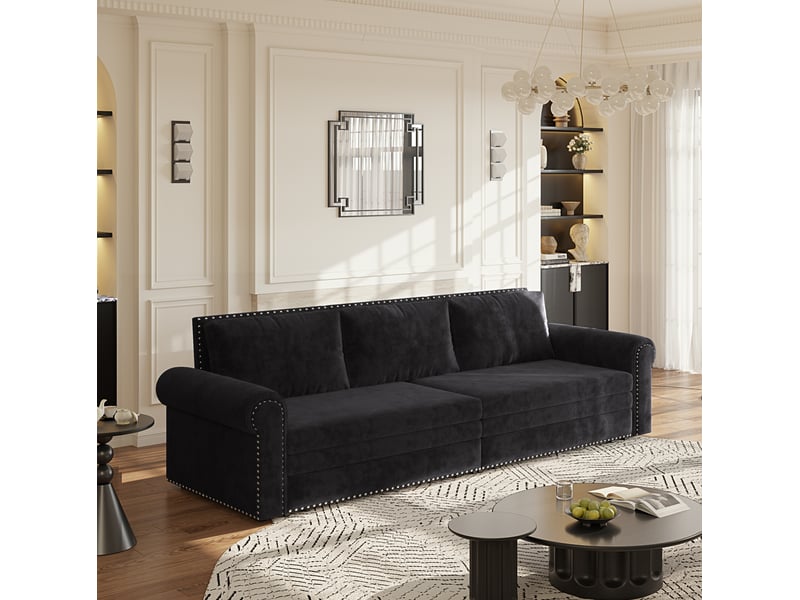  Canapé convertible 3 places 238x90x98 cm en velours noir  - Conforama W