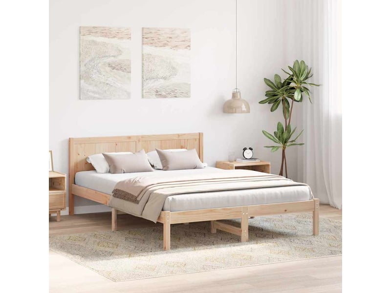  Lit double- lit adulte -  cadre de lit marron 150 x 200 cm bois de pin massif  - Conforama B