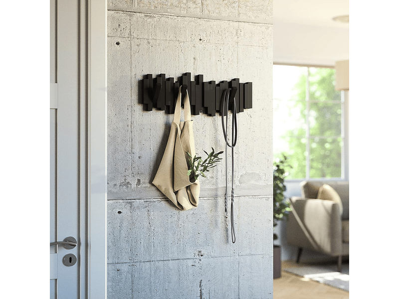  Porte-manteau mural moderne, créatif pour touches de piano avec 5 crochets pliants, marron  - Conforama B