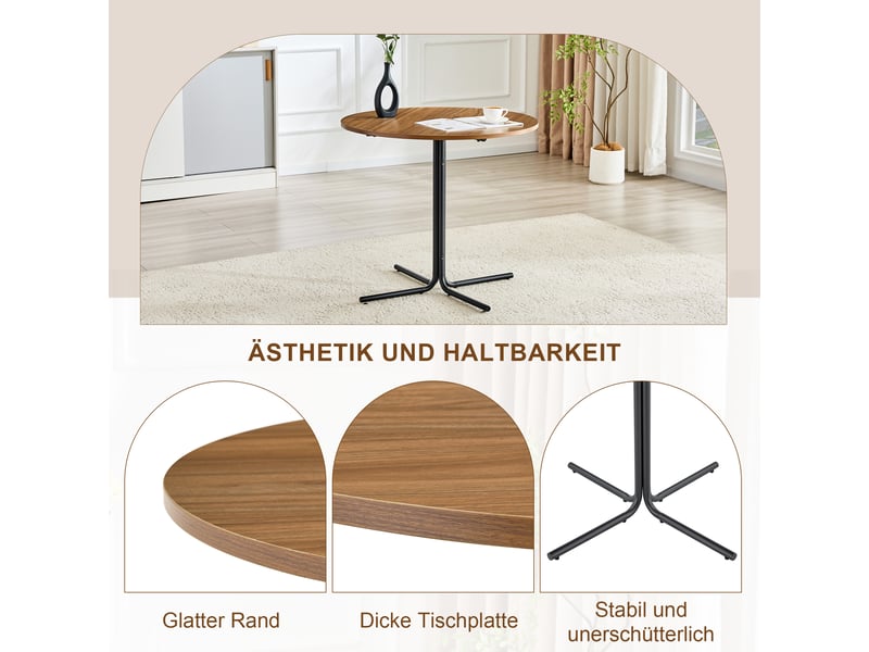  Table d’appoint ronde,85x76 cm,mdf,effet noyer et métal noir  - Conforama E