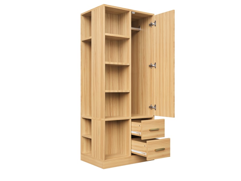  Armoire modenvie 1 porte 70 x 50 x 170 cm avec 2 tringles et 2 tiroirs bois clair  - Conforama A