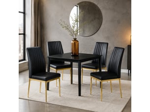Lot de 4 chaises de salle à manger,43x42,5x92,5 cm,similicuir et métal doré,noir