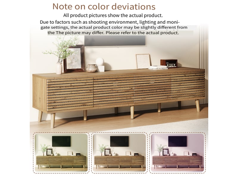  Meuble tv pour téléviseur jusqu’à 75 pouces, 180 x 40 x 46 cm, 4 portes, passe-câbles, grand espace de rangement, décor bois naturel  - Conforama D