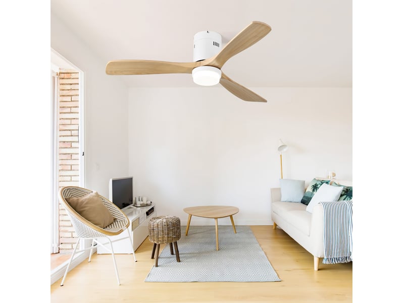  Ventilateur de plafond 132 cm blanc avec led 18 w, 3 pales et télécommande  - Conforama B
