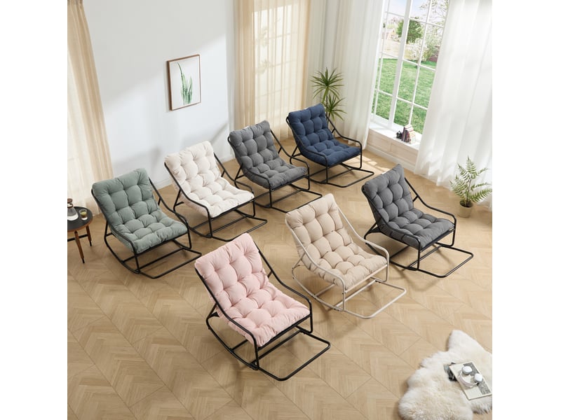  Fauteuil à bascule d'extérieur 116x75x82 cm acier noir, coussin vert clair  - Conforama D