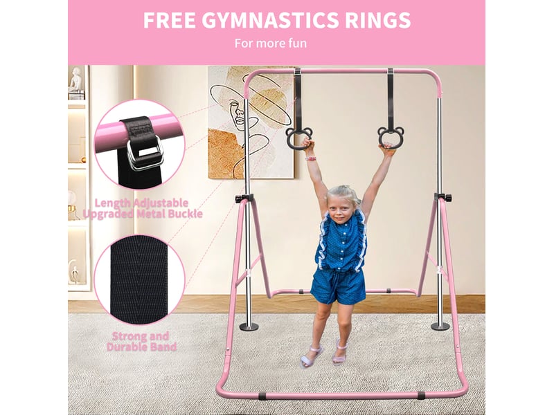  Barre de gymnastique enfant réglable 99,06 x 144,78 x 129,54 cm – rose – pliable, anneaux inclus  - Conforama D