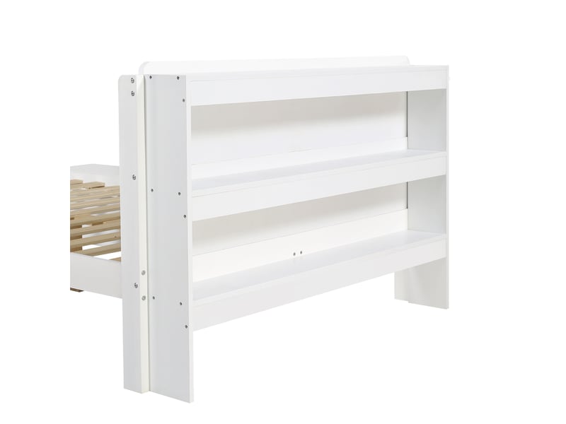Lit simple 120x200 cm avec bureau et rangements, blanc, sans matelas - Conforama D