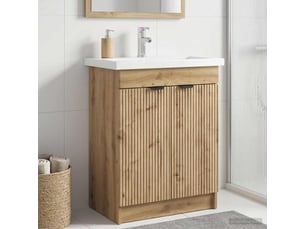 Armoire sous évier de salle de bain, meuble de rangement chêne artisanal shl2369