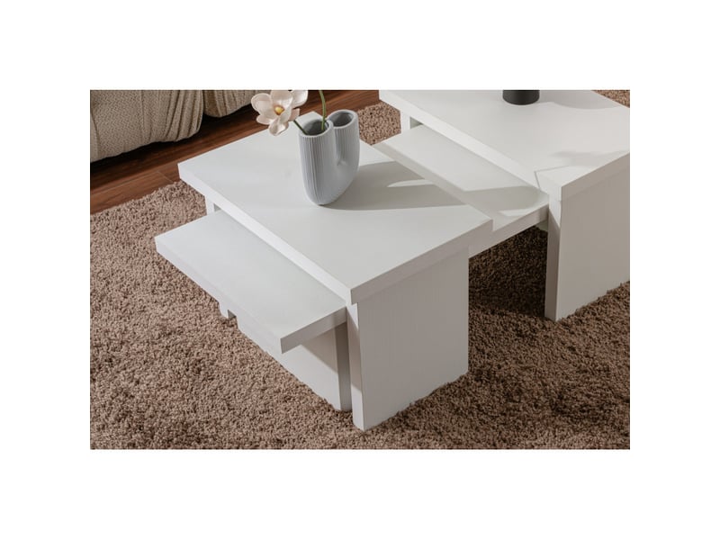 Tables basses gigognes en bois mdf mélaminé blanc 110 x 45 x 30 cm lot de 2 - Conforama C