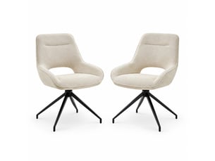 Lot de 2 chaises de salle à manger pivotantes 360°,tissu et métal noir,beige