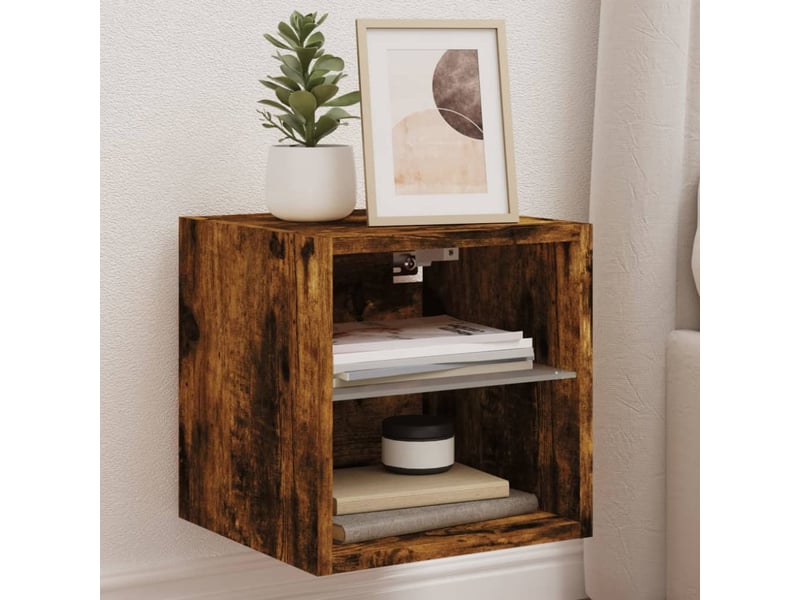  Meuble tv - banc tv - meuble de rangement mural avec lumières led chêne fumé 30x28,5x30 cm  - Conforama B