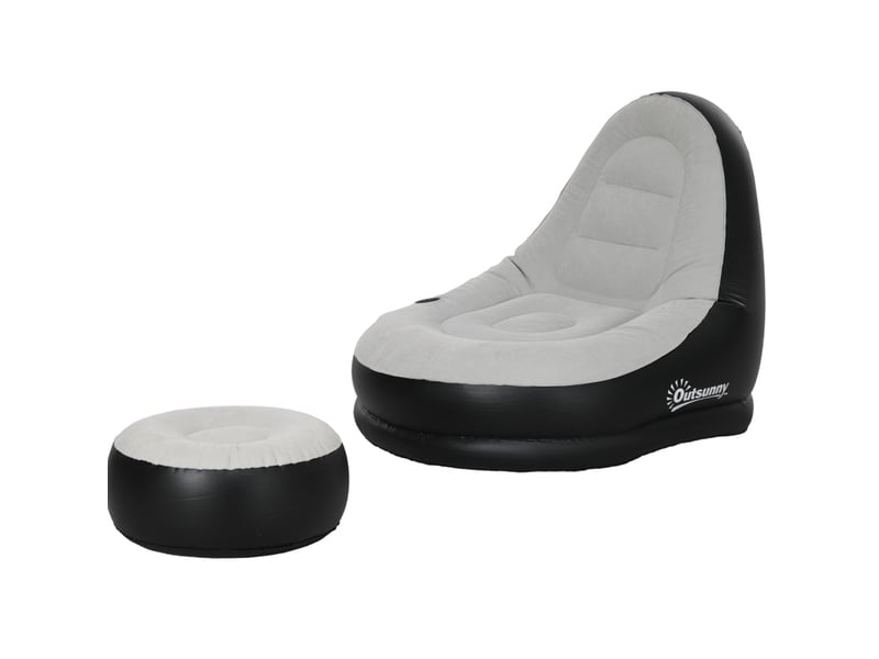  Canapé gonflable 1 place gris clair avec repose-pieds et porte-gobelet, idéal camping  - Conforama D