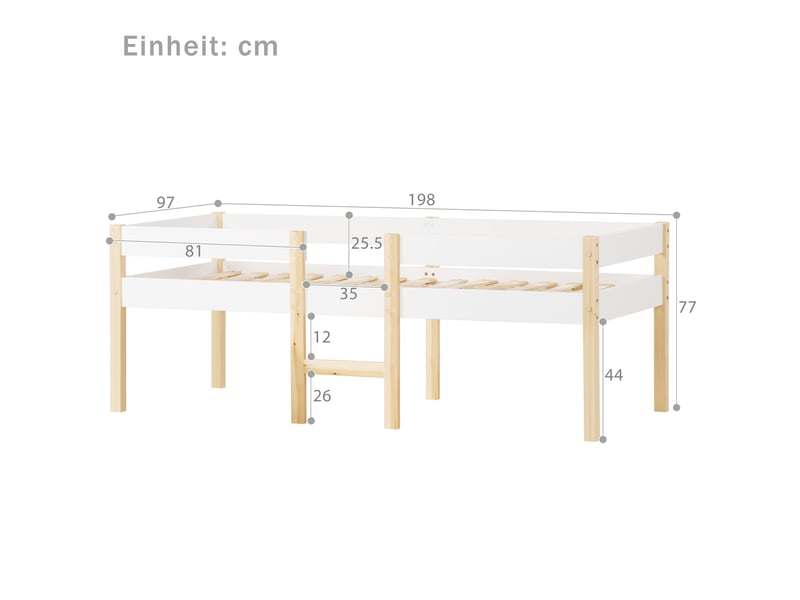 Lit mi-hauteur enfant 90x190 cm avec barrières, échelle et sommier à lattes,blanc et chêne - Conforama C