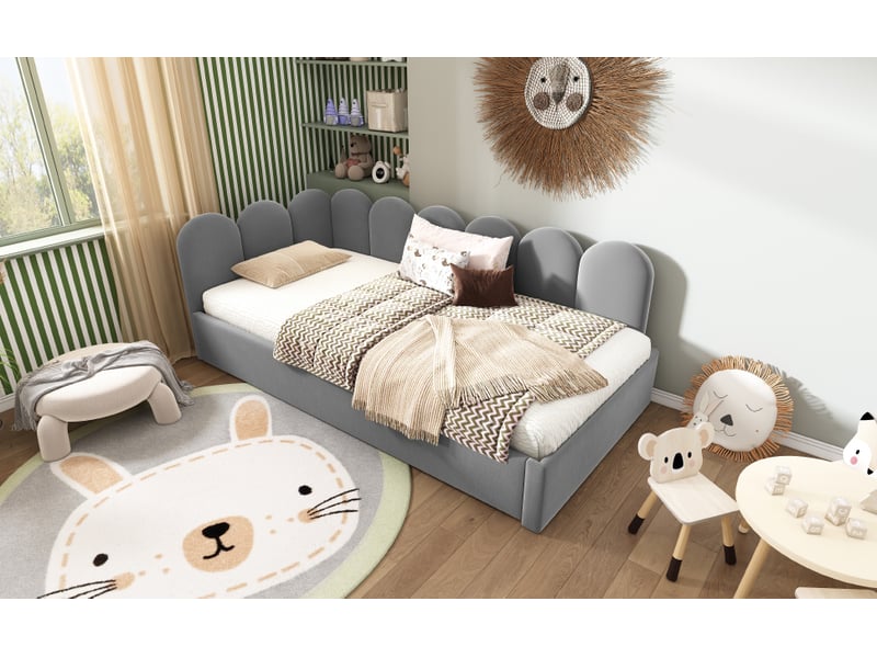  Lit gigogne enfant 90x200 cm avec lit tiroir intégré - style moderne et gain d’espace - velours gris - sans matelas  - Conforama C