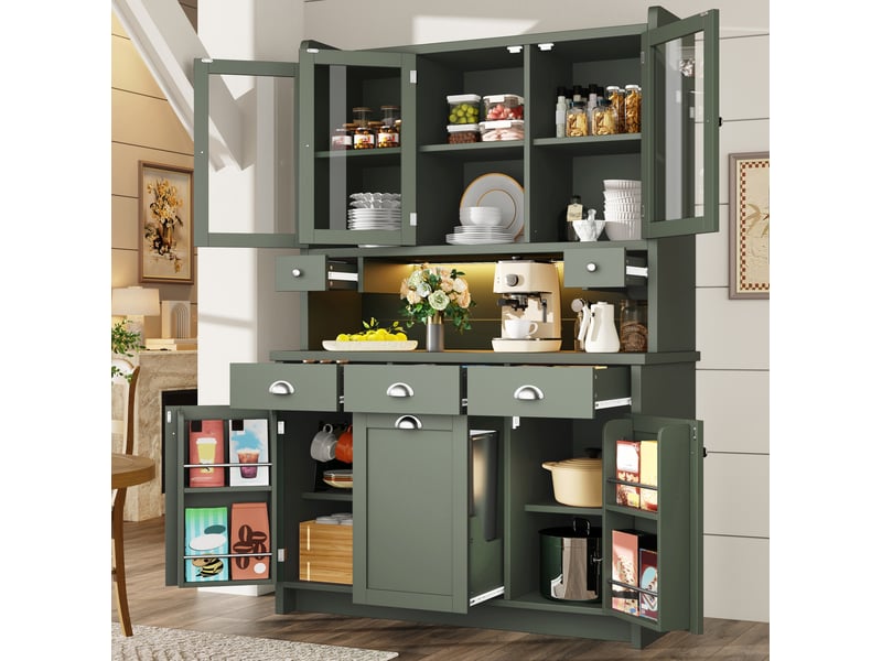  Buffet de cuisine avec éclairage led connecté, 120x40x180 cm, vert  - Conforama B