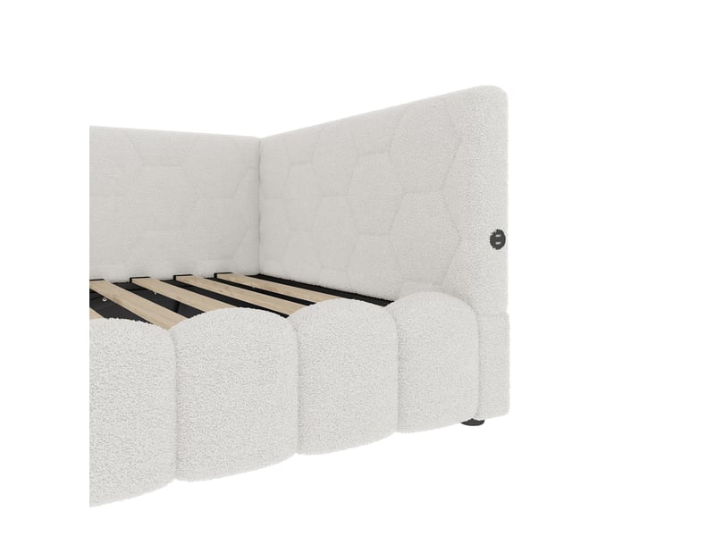  Lit coffre enfant 90x200cm, canapé-lit avec rangement, sommier, led, usb type c,  velours, blanc, sans matelas  - Conforama E