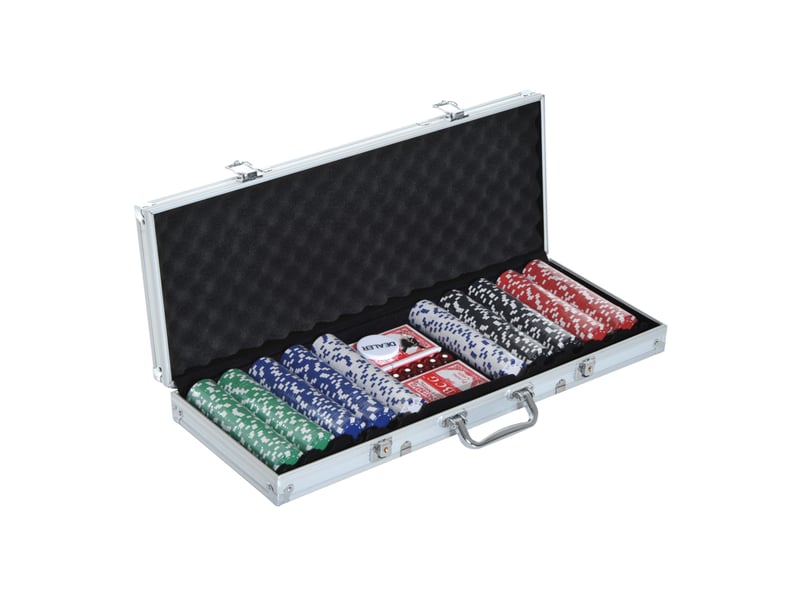  Coffret de poker 500 jetons multicolores, mallette en aluminium 55,5 x 22 x 6,5 cm avec 2 jeux de cartes  - Conforama A