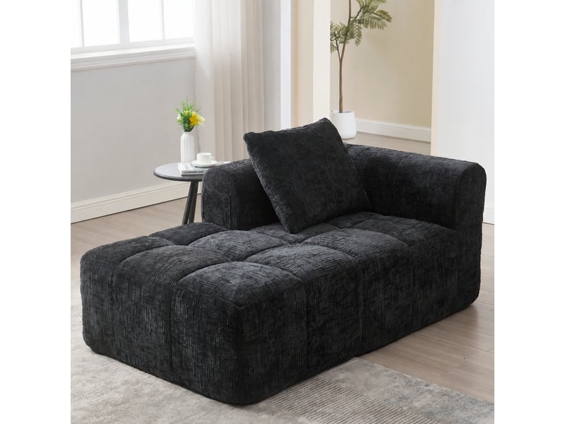  Canapé méridienne noir en chenille, sans montage, 1 place avec coussin inclus  - Conforama C