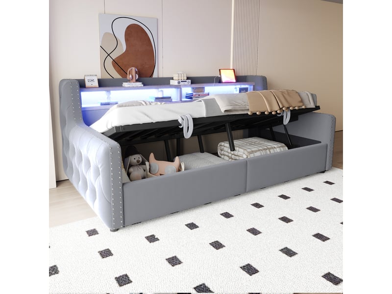  Lit canapé en velours gris clair 90 x 200 cm  - Conforama E