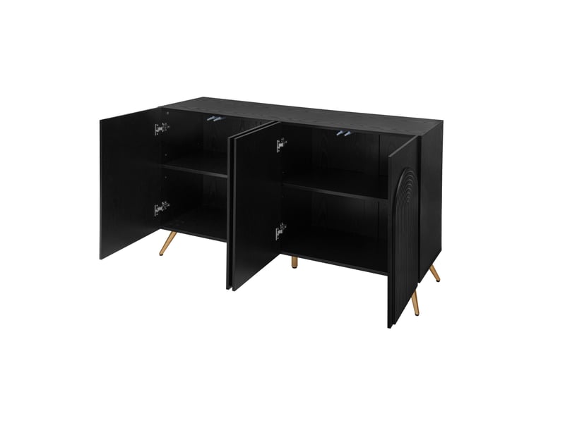  Meuble à chaussures 150x38x83 cm noir en panneau de particules, style mid-century avec portes cintrées  - Conforama D