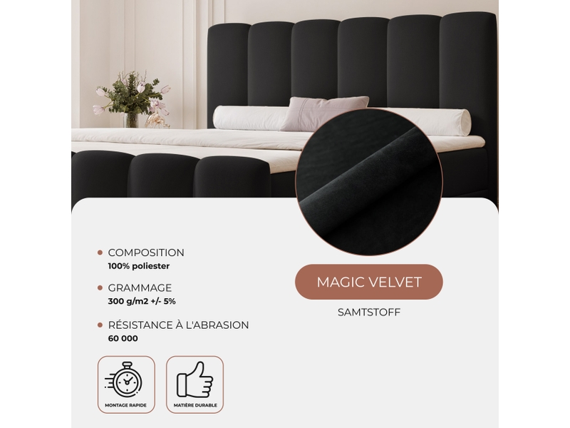  Lit adulte ferrero - 160x200 cm - coffre de rangement à ouverture latérale - avec matelas à ressorts - noir FERRERO - Conforama C