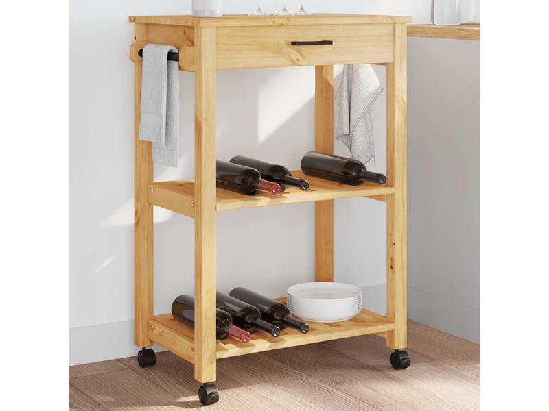 Desserte de cuisine, chariot de rangement monza 60x40x88,5 cm bois massif de pin shl64867 - Conforama B