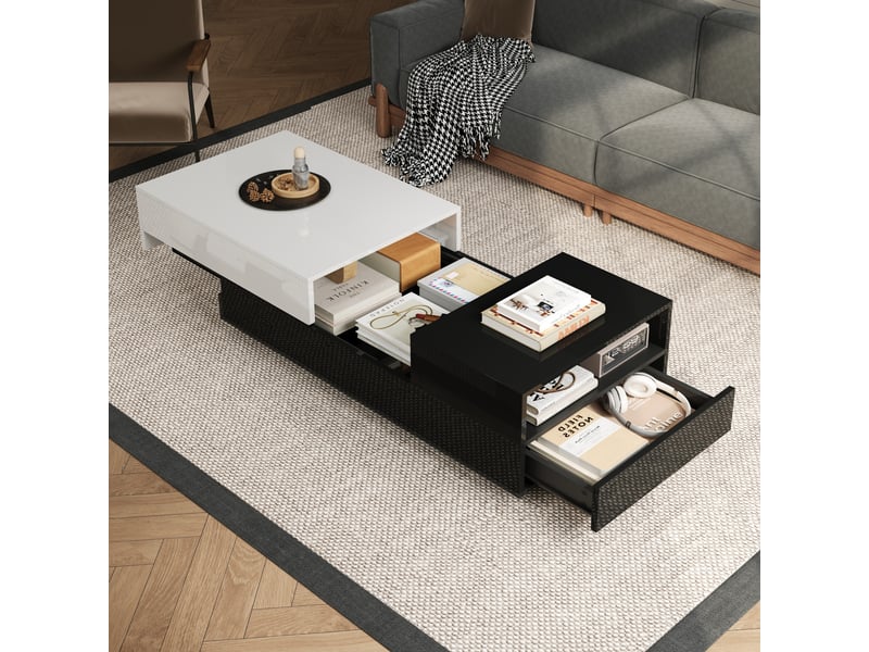  Table basse noire et blanche avec plateau coulissant, 100 x 50 x 38 cm  - Conforama B