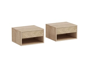 Lot de 2 tables de chevet murales, tables de nuit, tiroir, compartiment ouvert, plateau, 37 x 32 x 21 cm, bois naturel