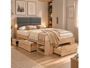 Lit avec rangement 90x200 cm MODFU coloris naturel
