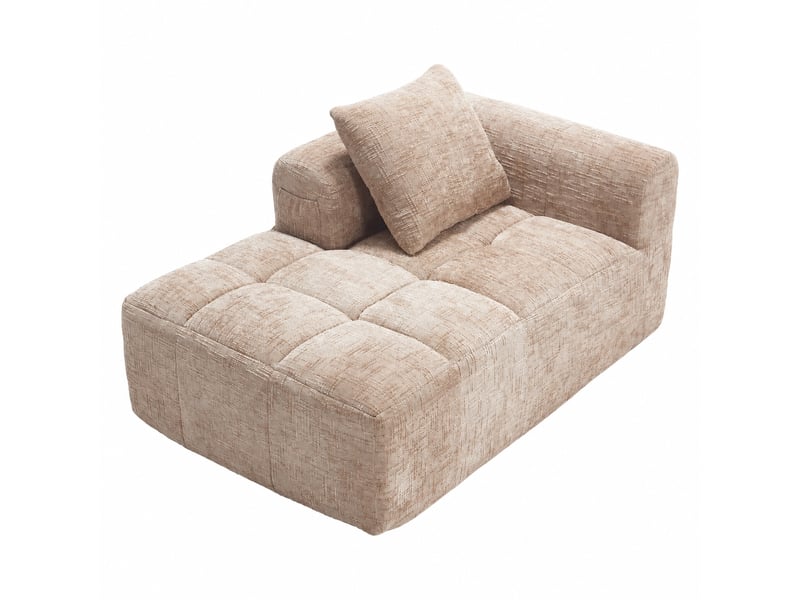  Canapé méridienne une place en chenille avec coussin et poches latérales, 158 x 90 x 60 cm, kaki  - Conforama A