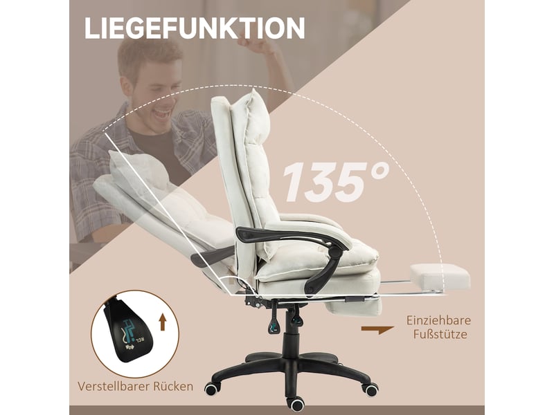  Fauteuil de bureau massant inclinable avec repose-pieds blanc crème  - Conforama E