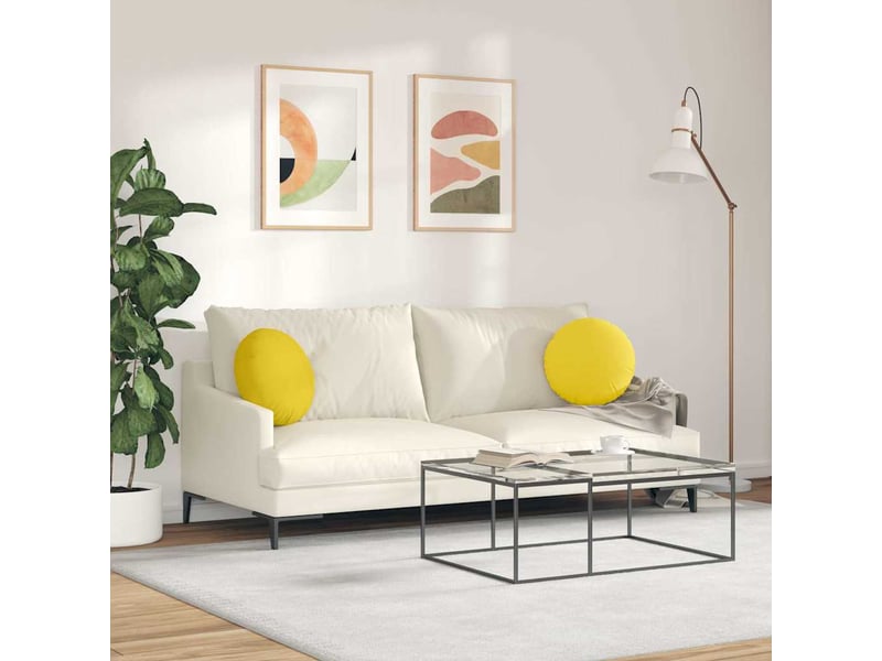 Lot de 2 coussins de siège, coussins décoratifs tissu jaune clair ø40 x 13 cm cf59839 - Conforama D