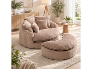 Fauteuil lounge géant 190,5 x 138 x 63 cm café, mousse et tissu polyester, dossier réglable et coussin