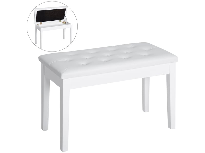  Tabouret de piano avec espace de rangement sous l'assise en cuir synthétique blanc mesurant 76 x 36 x 50 cm  - Conforama A