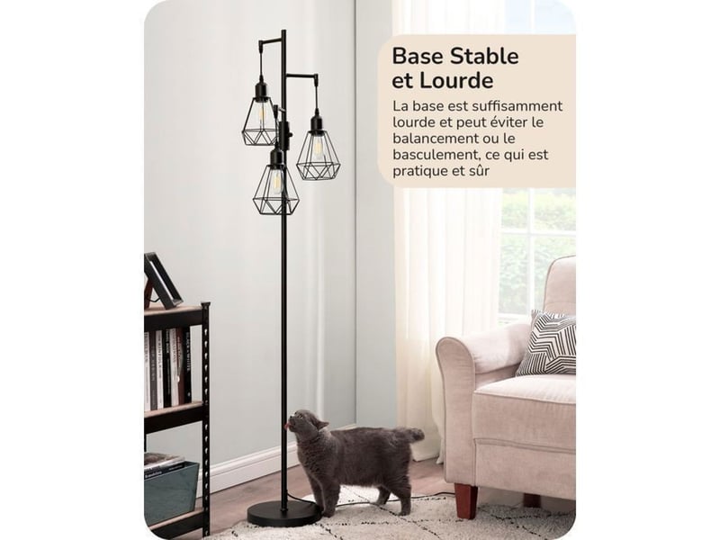  Lampadaire led 3 lumieres metal noir 166 cm dimmable e27 blanc chaud 3000k 370618_AABIW27364_6_DROPFR - Conforama C