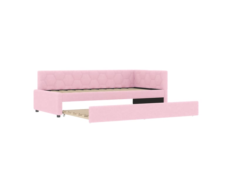 Lit banquette rose 90x200 cm en bouclé avec lit gigogne, lampe, usb et type-c - Conforama E