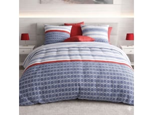 Parure housse de couette 240x220cm + 2 taies motif bleu blanc et rouge 100% coton - taorini
