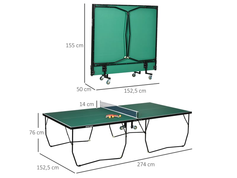  Table de tennis de table 274x152,5x76 cm pliable à roulettes mdf verte  - Conforama D