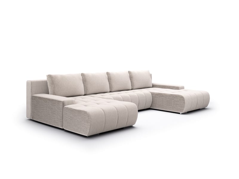  Canapé d'angle convertible velutti u velours côtelé poso gris clair, forme u avec coffre  - Conforama A