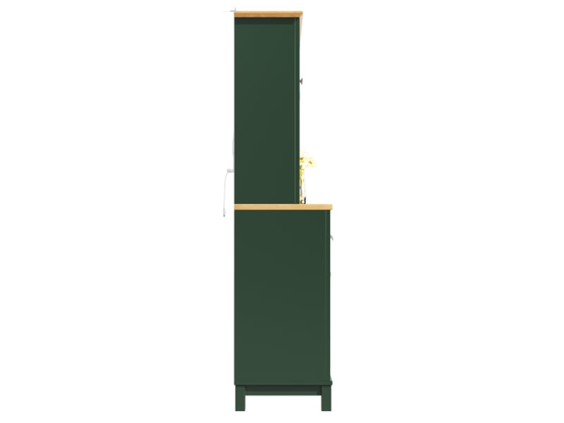  Buffet bois style campagne 104x40x180 cm - armoire de cuisine 4 portes, éclairage led, porte-bouteilles, vert et blanc  - Conforama D