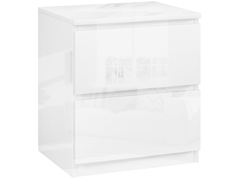  Table de chevet à 2 tiroirs, idéale pour la chambre ou le salon, 40 x 34 x 45 cm, blanc brillant  - Conforama A