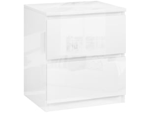 Table de chevet à 2 tiroirs, idéale pour la chambre ou le salon, 40 x 34 x 45 cm, blanc brillant